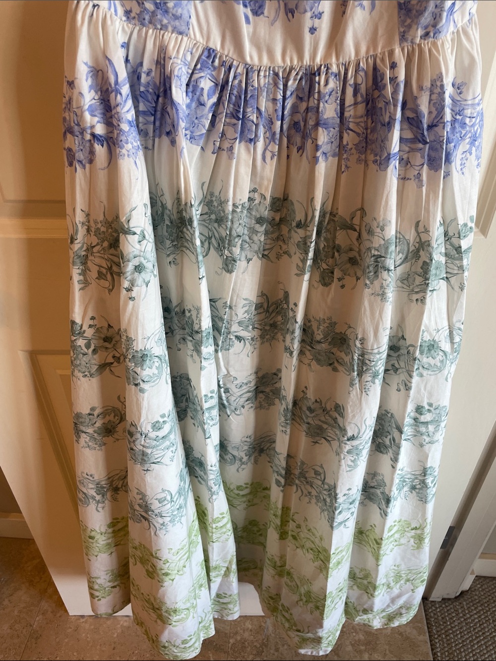 CeCe NWT Blue, Teal, Green and White Striped Floral Cotton Dress - Picture 5 of 11